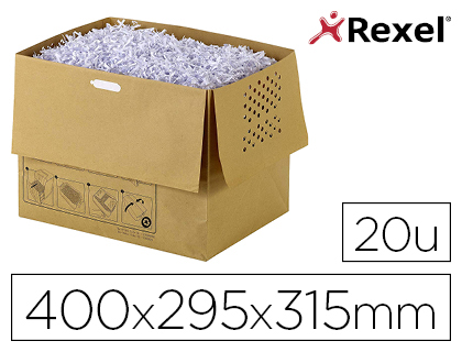 REXEL - Bolsa de residuos reciclable para destructora auto+300x capacidad 40 l pack de 20 unidades 400x295x315 mm (Ref. 1765029EU)