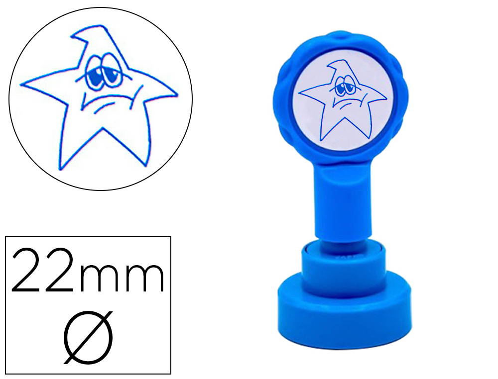 ARTLINE - Sello emoticono estrella triste color azul 22 mm diametro (Ref. 11864)