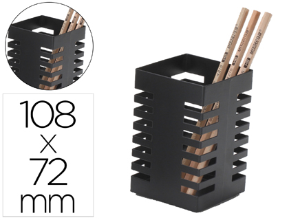 Q-CONNECT - Cubilete portalapices metal cuadrado negro 72x108 mm (Ref. KF11221)