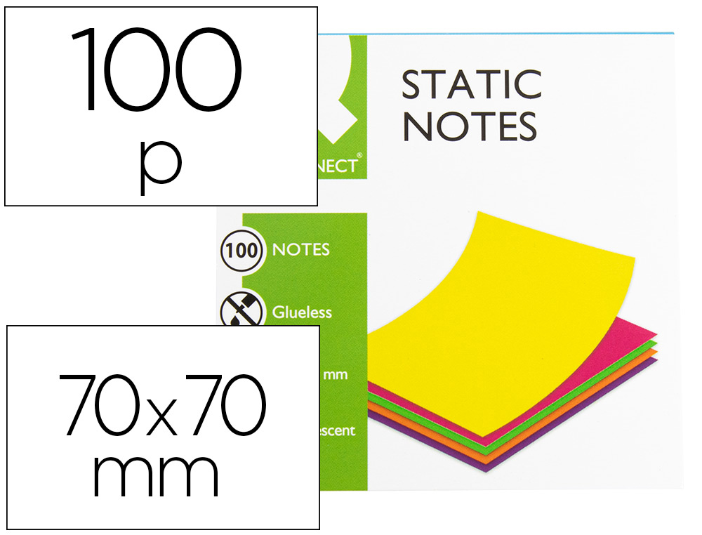 Q-CONNECT - Bloc de notas electrostaticas quita y pon 70x70 mm 100 hojas 5 colores fluorescentes (Ref. KF14523)