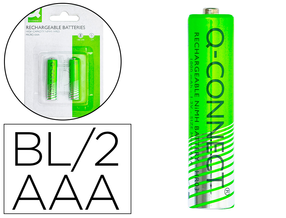 Q-CONNECT - Pila alcalina aaa recargable blister de 2 unidades (Ref. KF15164)