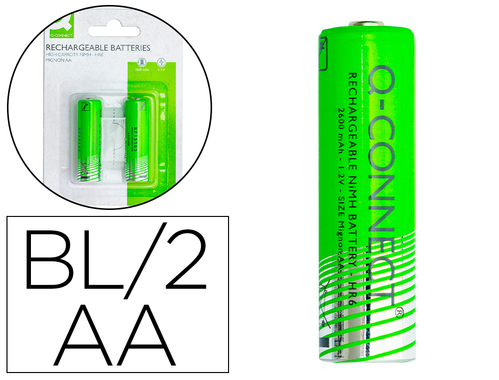 Q-CONNECT - Pila alcalina aa recargable blister de 2 unidades (Ref. KF15165)