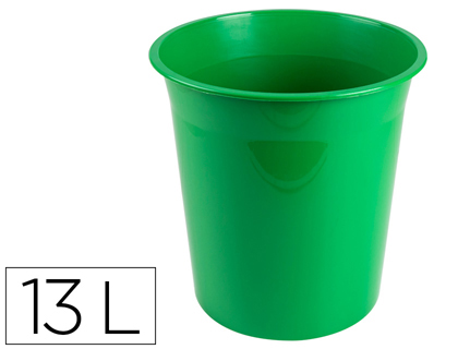 Q-CONNECT - Papelera plastico verde opaco 13 litros dim. 275x285mm (Ref. KF19036)