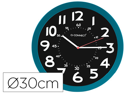 Q-CONNECT - Reloj de pared plastico oficina redondo 30 cm color azul y esfera color negro (Ref. KF11214)