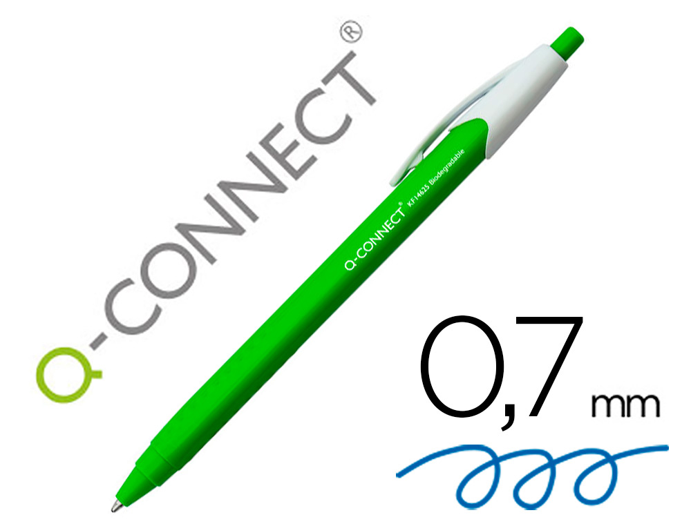 Q-CONNECT - Boligrafo retractil kf14625 biodegradable verde tinta azul (Ref. KF14625)