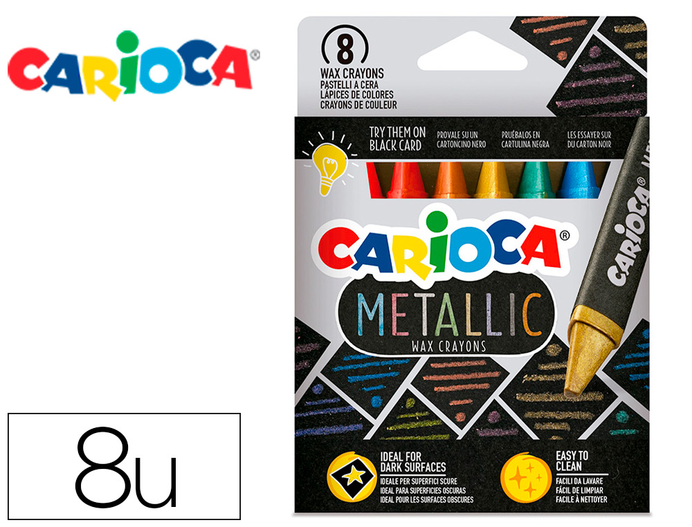 CARIOCA - Lapices de cera metallic triangular caja de 8 colores surtidos (Ref. 43163)