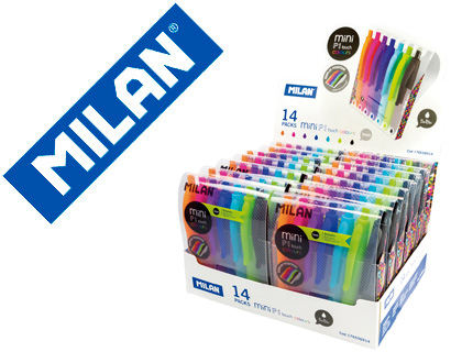 MILAN - Boligrafo p1 retractil 1 mm touch mini estuche de 7 unidades colores surtidos expositor de 14 estuches (Ref. 176556914)