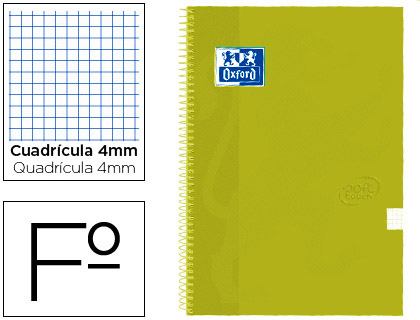 OXFORD - Cuaderno espiral tapa extradura folio 80 h cuadricula 4 mm lima touch (Ref. 400075610)