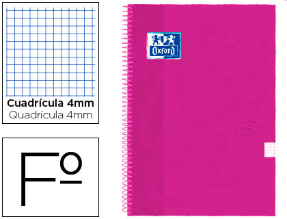 OXFORD - Cuaderno espiral tapa extradura folio 80 h cuadricula 4 mm rosa frambuesa touch (Ref. 400075611)