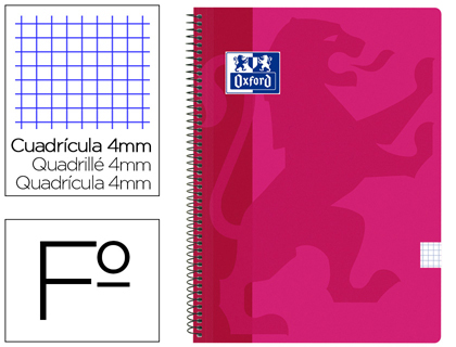 OXFORD - Cuaderno espiral school classic tapa polipropileno folio 80 h cuadro 4 mm con margen fucsia (Ref. 400079664)