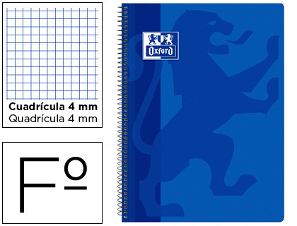 OXFORD - Cuaderno espiral school classic tapa polipropileno folio 80 hojas cuadro 4 mm con margen azul (Ref. 400093618)