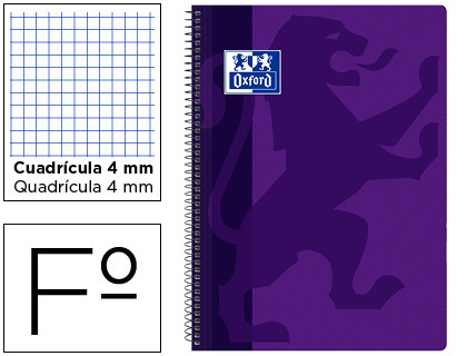 OXFORD - Cuaderno espiral school classic tapa polipropileno folio 80 hojas cuadro 4 mm con margen (Ref. 400106963)