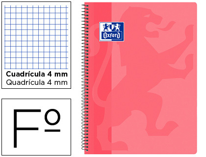 OXFORD - Cuaderno espiral school classic tapa polipropileno folio 80 hojas cuadro 4 mm con margen rosa (Ref. 400106964)