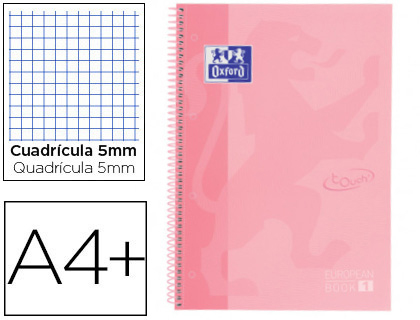 OXFORD - Cuaderno espiral ebook 1 school touch te din a4+ 80 hojas cuadro 5 mm con margen flamingo pastel (Ref. 400117272)