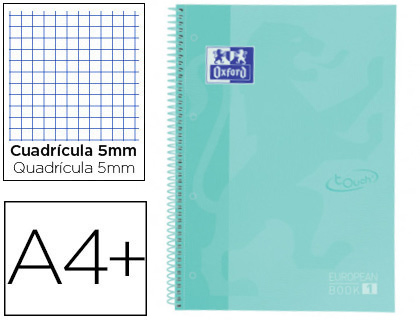OXFORD - Cuaderno espiral ebook 1 school touch te din a4+ 80 hojas cuadro 5 mm con margen mint pastel (Ref. 400117274)