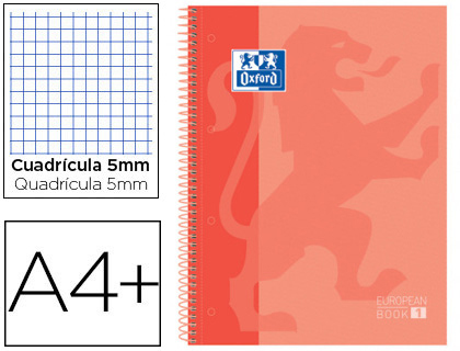 OXFORD - Cuaderno espiral ebook 1 school classic din a4+ 80 hojas cuadro 5 mm melocoton (Ref. 400119096)