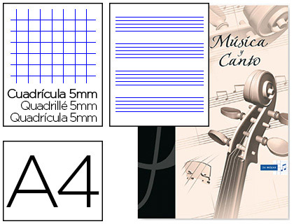 OXFORD - Bloc musica y canto pentagrama interlineado 2 mm + cuadricula 5 mm din A4 24 hojas 90g/m2 (Ref. 100105244)