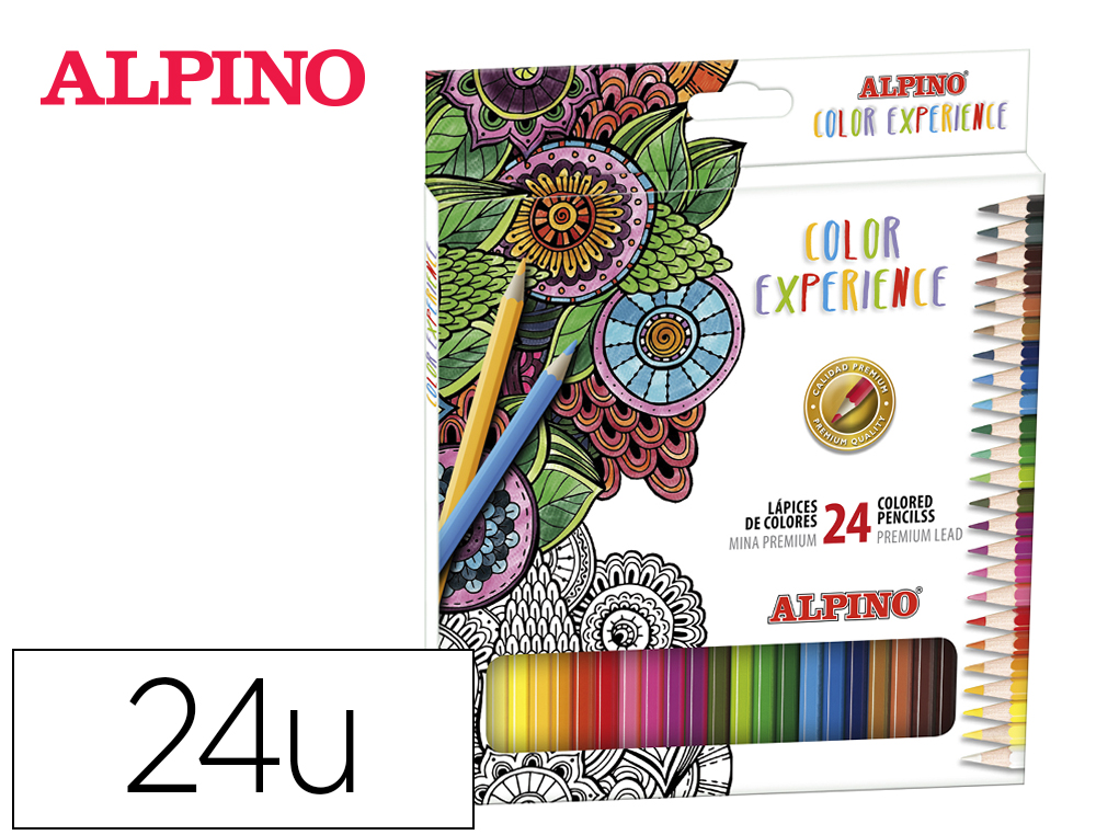 ALPINO - Lapices de colores experience mina premium 3,3 mm caja cartón de 24 unidades colores (Ref. AL000247)