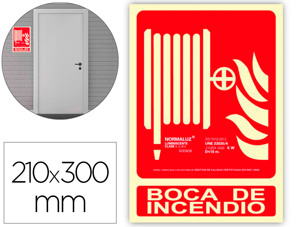 ARCHIVO 2000 - Pictograma boca de incendio pvc rojo luminiscente 210x300 mm (Ref. 6171-03H RJ)
