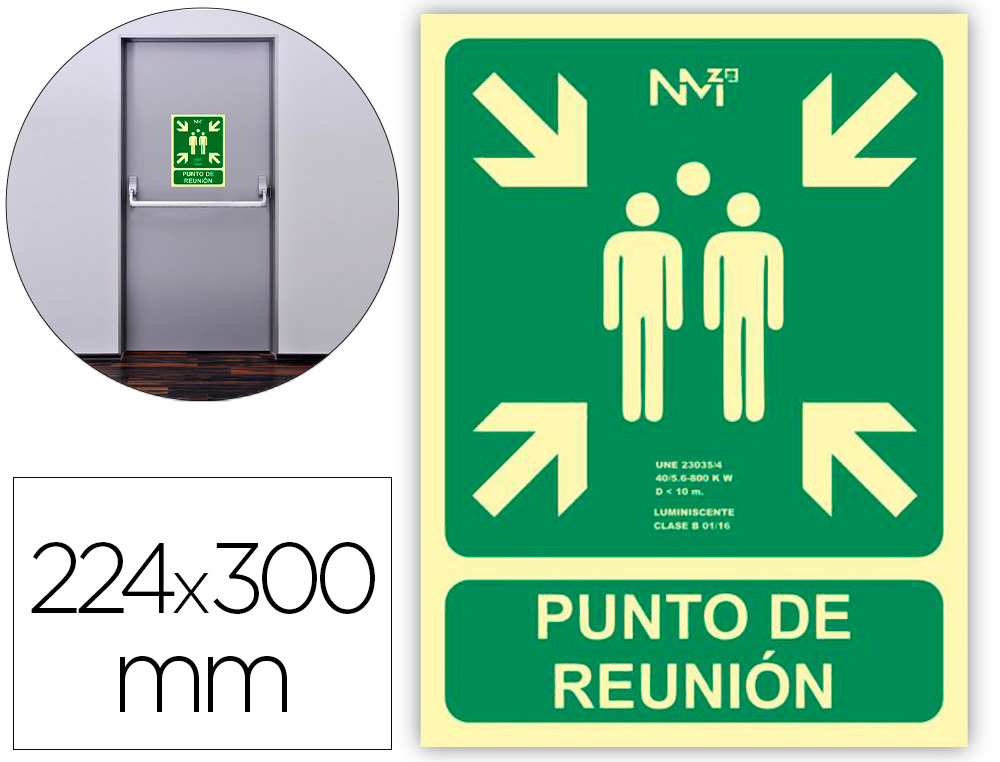 ARCHIVO 2000 - Pictograma punto de reunion pvc verde luminiscente 224x300 mm pack de 2 unidades (Ref. 6170-07H VE)