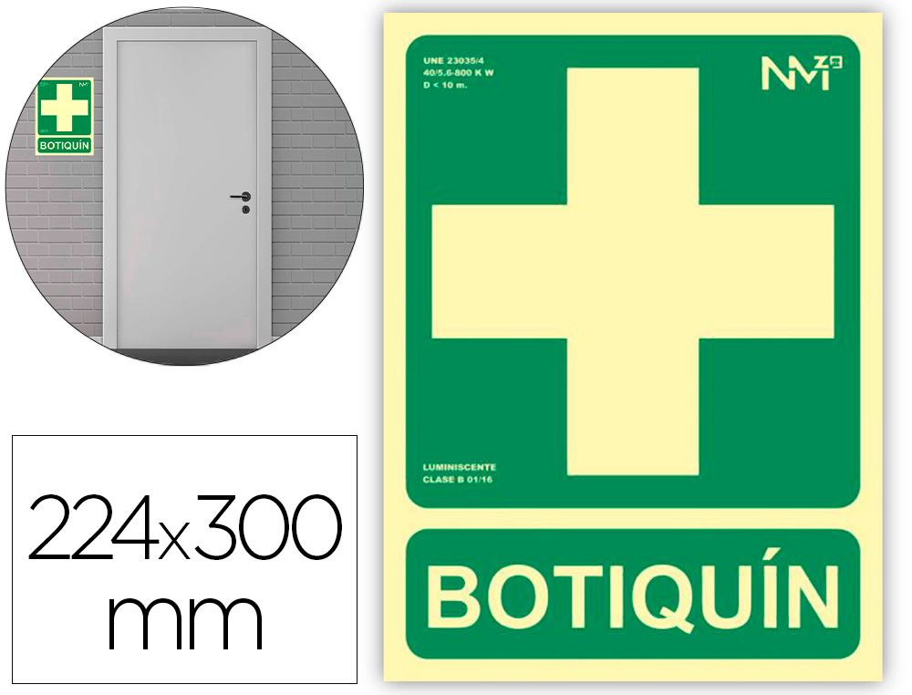ARCHIVO 2000 - Pictograma botiquin pvc verde luminiscente 224x300 mm (Ref. 6170-05H VE)
