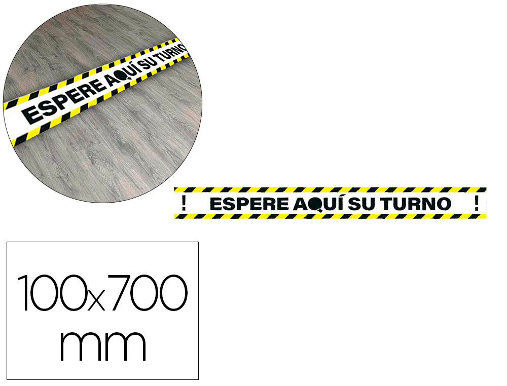 ARCHIVO 2000 - Pictograma espere su turno mantega la distancia de seguridad vinilo adhesivo amarillo 100x700 mm (Ref. NOBA81100 AM)