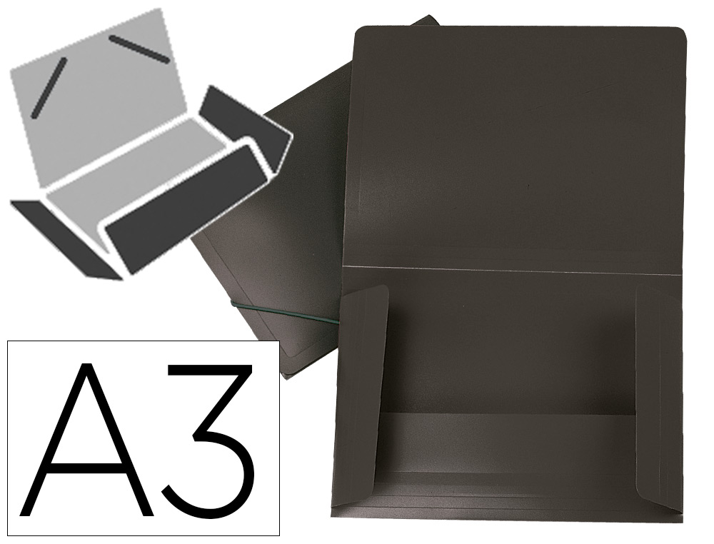 LIDERPAPEL - Carpeta portadocumentos solapas polipropileno din a3 negro opaco lomo flexible (Ref. SS45)
