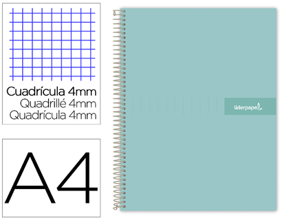 LIDERPAPEL - Cuaderno espiral A4 crafty tapa forrada 80h 90 gr cuadro 4mm con margen color turquesa (Ref. BJ78)