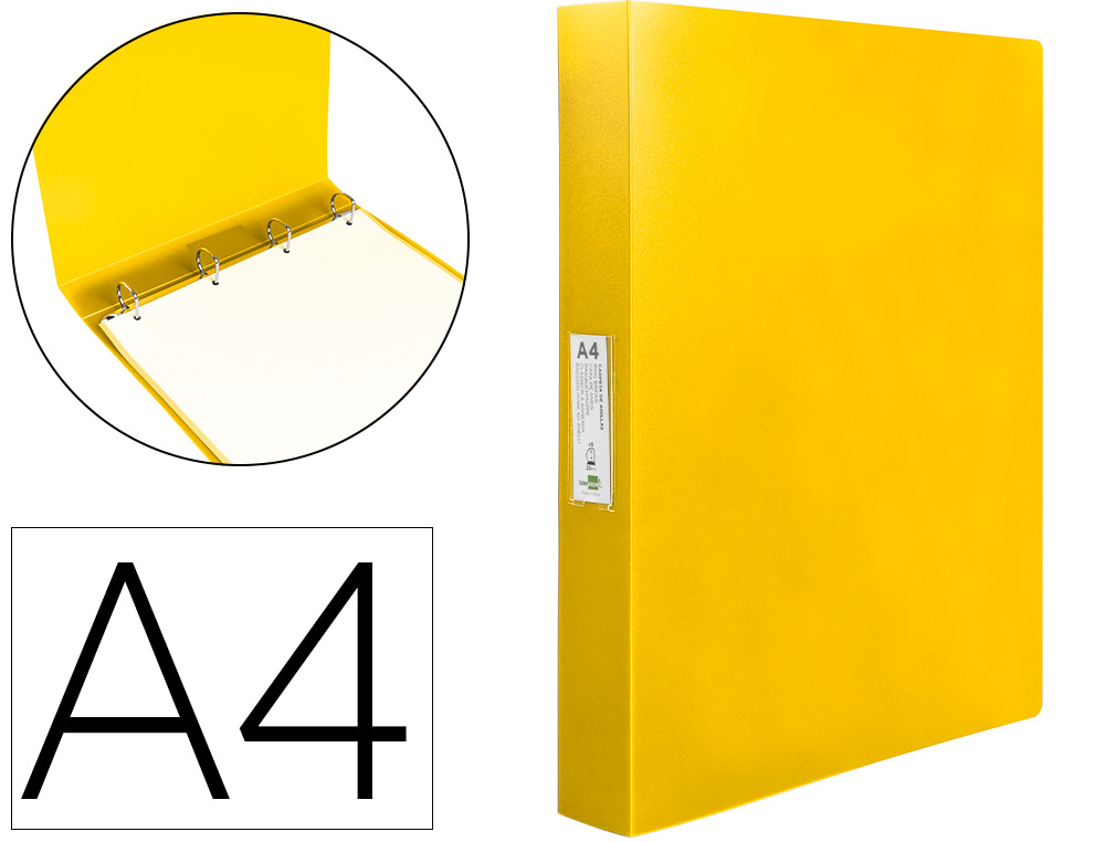 LIDERPAPEL - Carpeta 4 anillas 25 mm mixtas polipropileno din A4 amarillo fluor opaco (Ref. CH32)