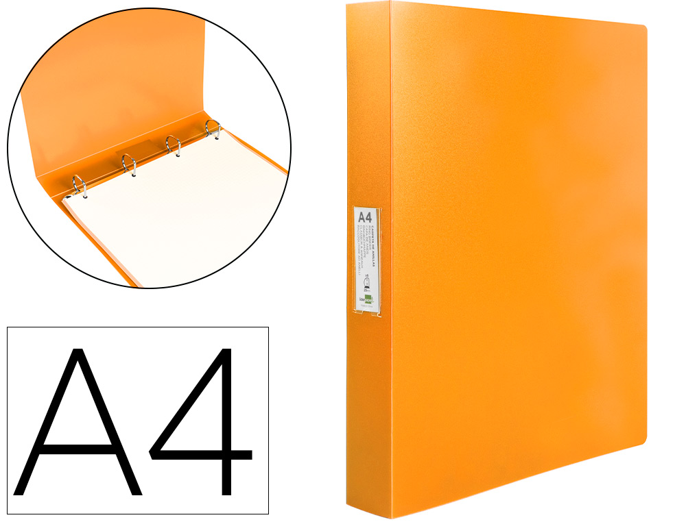 LIDERPAPEL - Carpeta 4 anillas 25 mm mixtas polipropileno din A4 naranja fluor opaco (Ref. CH33)