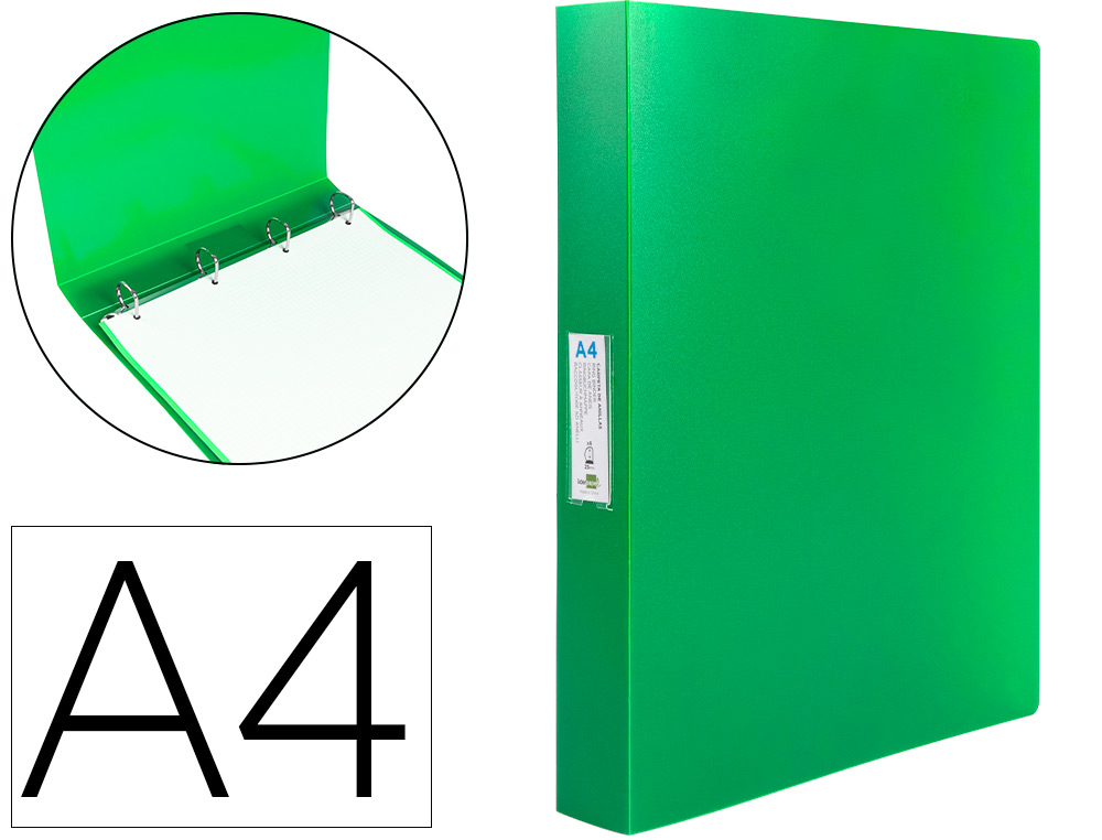 LIDERPAPEL - Carpeta 4 anillas 25 mm mixtas polipropileno din A4 verde manzana opaco (Ref. CH36)