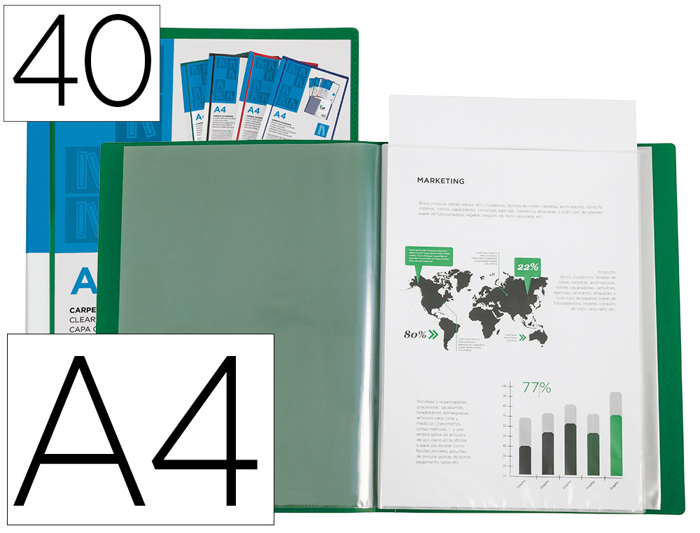 LIDERPAPEL - Carpeta personaliza 40 fundas canguro polipropileno din A4 verde translucido portada y lomo (Ref. JC08)