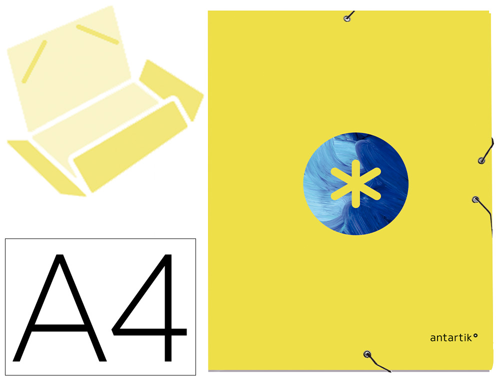 ANTARTIK - Carpeta liderpapel gomas A4 3 solapas carton forrado trending color amarillo (Ref. KT45)