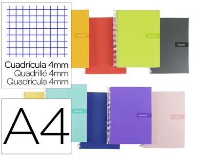 LIDERPAPEL - Cuaderno espiral A4 crafty tapa forrada 80h 90 gr cuadro 4 mm con margen colores surtidos (Ref. BF62)