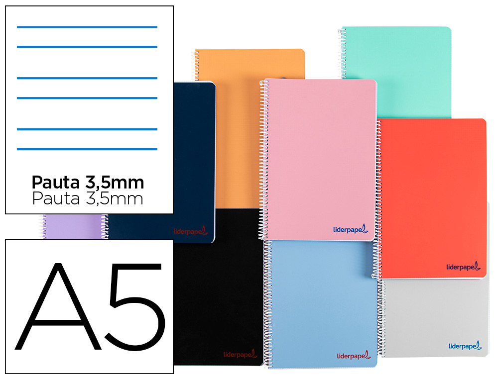 LIDERPAPEL - Cuaderno espiral a5 wonder tapa plastico 80h 90g pauta 3,5mm con margen colores surtidos (Ref. TH67)