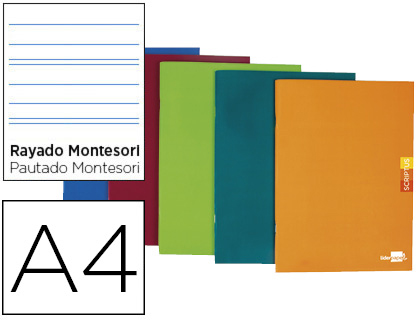 LIDERPAPEL - Libreta scriptus A4 48 hojas 90g/m2 rayado montessori 3,5mm con margen colores surtidos (Ref. LA25)