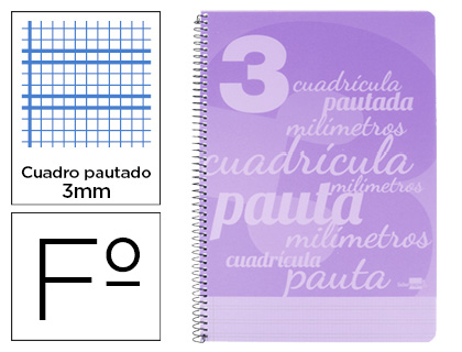 LIDERPAPEL - Cuaderno espiral folio pautaguia tapa plastico 80h 75gr cuadro pautado 3mm con margen color violeta (Ref. BE42)