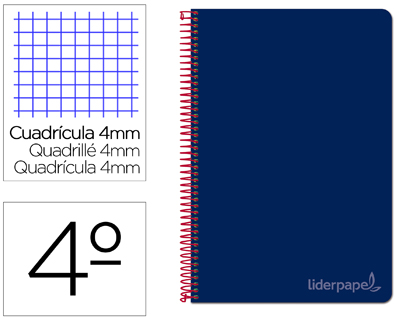 LIDERPAPEL - Cuaderno espiral cuarto witty tapa dura 80h 75gr cuadro 4mm con margen color azul marino (Ref. BC82)