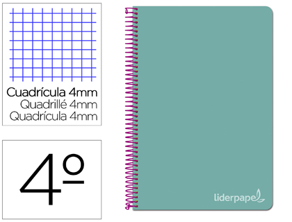 LIDERPAPEL - Cuaderno espiral cuarto witty tapa dura 80h 75gr cuadro 4mm con margen color turquesa (Ref. BC83)