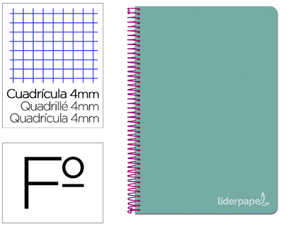 LIDERPAPEL - Cuaderno espiral folio witty tapa dura 80h 75gr cuadro 4mm con margen color turquesa (Ref. BV03)