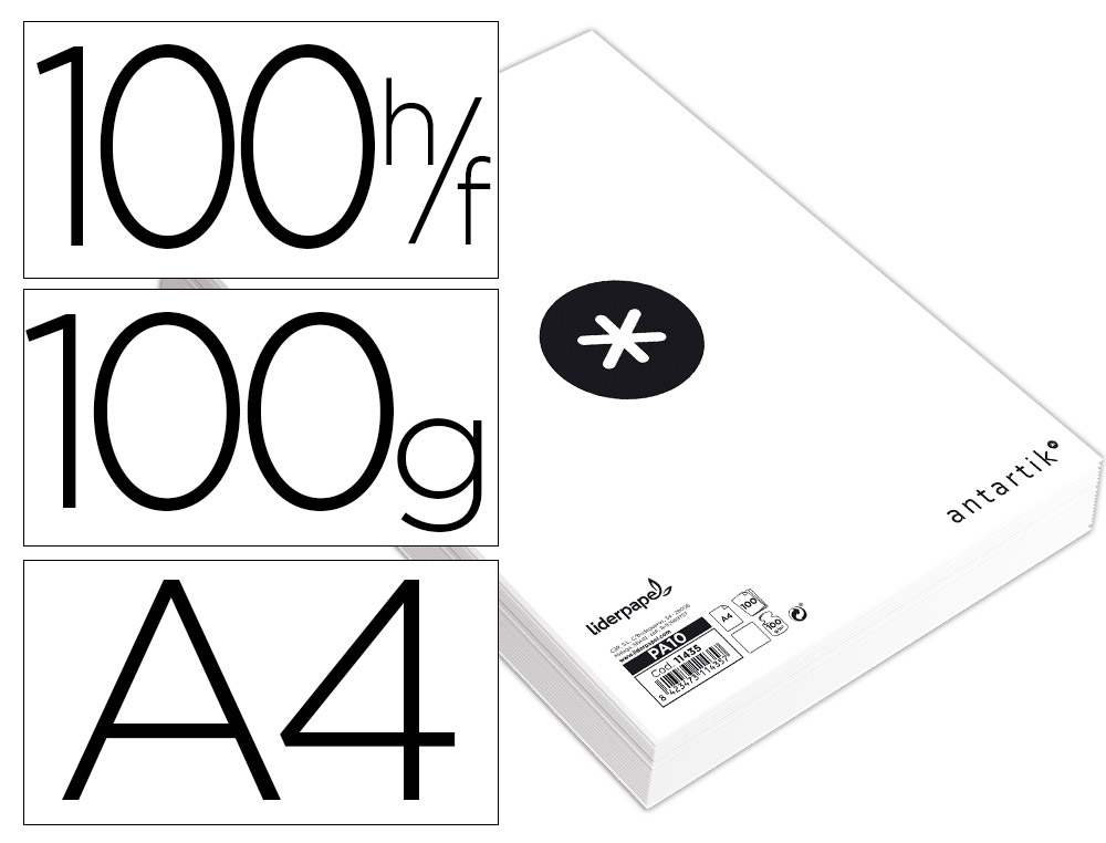 ANTARTIK - Papel liderpapel A4 100g/m2 liso blanco paquete de 100 hojas (Ref. PA10)