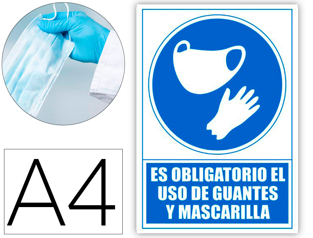 ARCHIVO 2000 - Pictograma obligatorio el uso de guantes y mascarilla pvc color azul 210x297 mm (Ref. 6173-12 AZ)