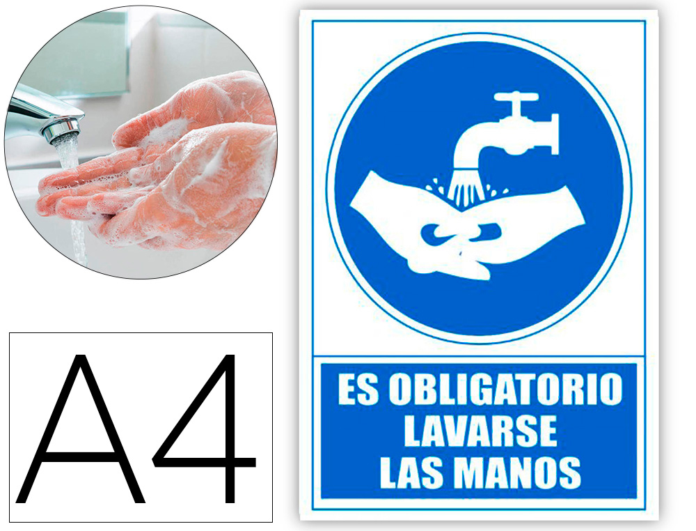 ARCHIVO 2000 - Pictograma obligatorio lavarse las manos pvc color azul 210x297 mm (Ref. 6173-13 AZ)
