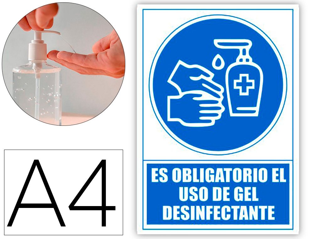 ARCHIVO 2000 - Pictograma obligatorio el uso de gel desinfectante pvc color azul 210x297 mm (Ref. 6173-14 AZ)