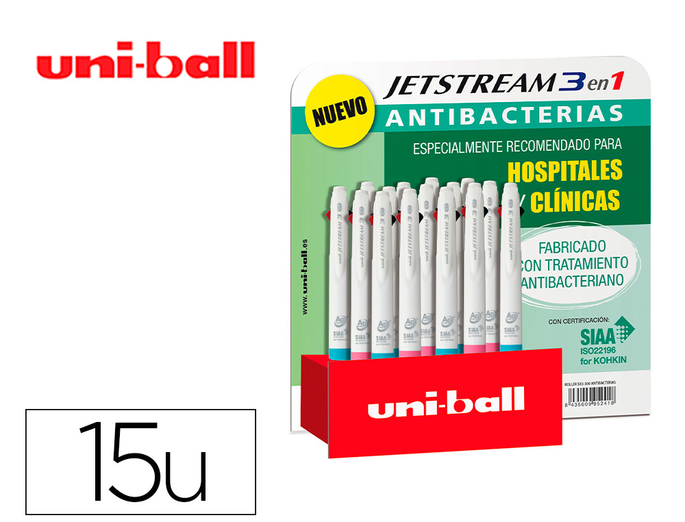 UNI-BALL - UNIBALL - Boligrafo jetstream sport sxe3-400 3 colores antibacteriano 1,0 mm expositor de 15 unidades (Ref. 182634753)