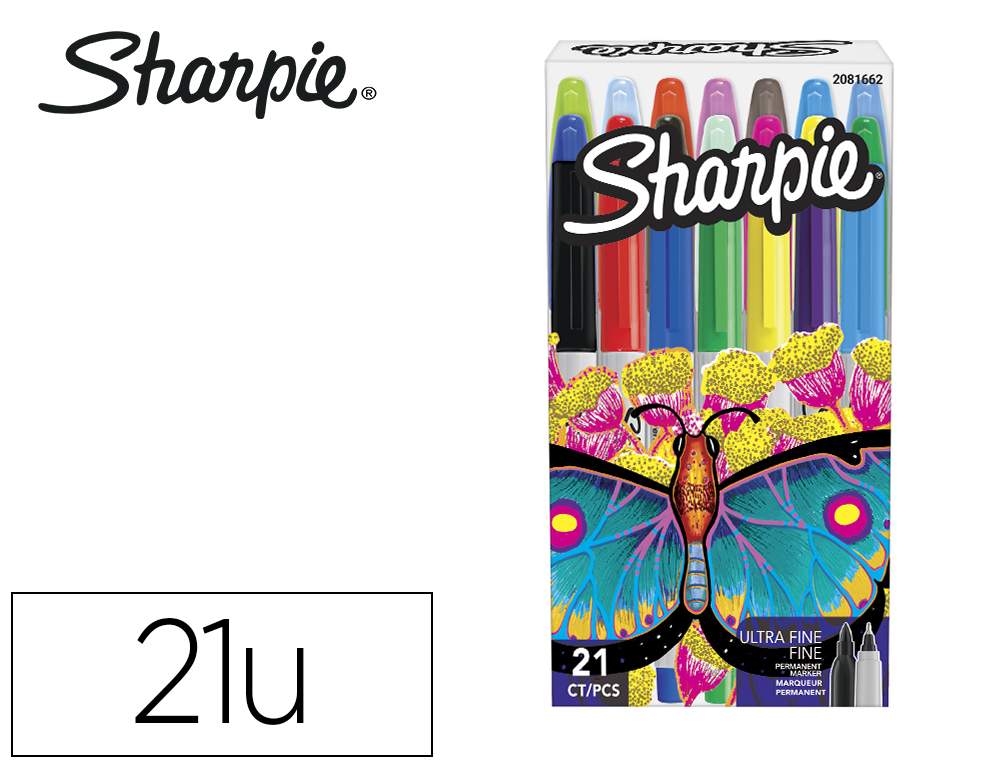 SHARPIE - Rotulador permanente pack mariposa de 14 unidades punta fina + 7 unidades punta ultrafina colores surtidos (Ref. 2079805)