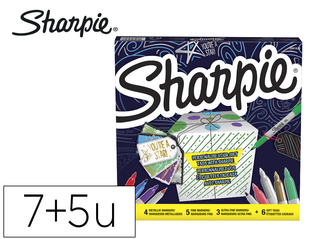 SHARPIE - Rotulador permanente pack de 7 unidades punta fina+ 5 unidades punta ultrafina colores surtidos + (Ref. 2079808)