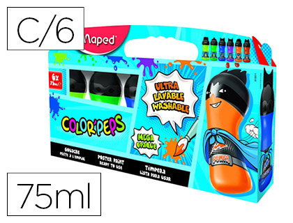 MAPED - Tempera color peps ultra lavable caja de 6 colores surtidos secundarios 75 ml (Ref. 810011)