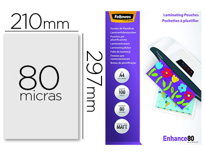 FELLOWES - Bolsa de plastificar mate din A4 80 micras pack 100 unidades (Ref. 5452103)