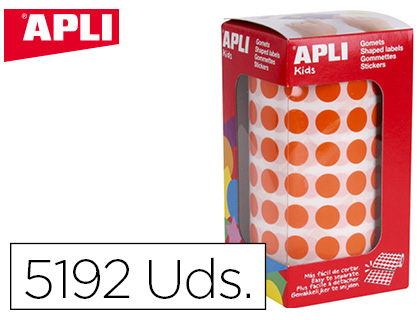 APLI - Gomets autoadhesivo circulares 10,5 mm naranja rollo con 5192 unidades (Ref. 11477)